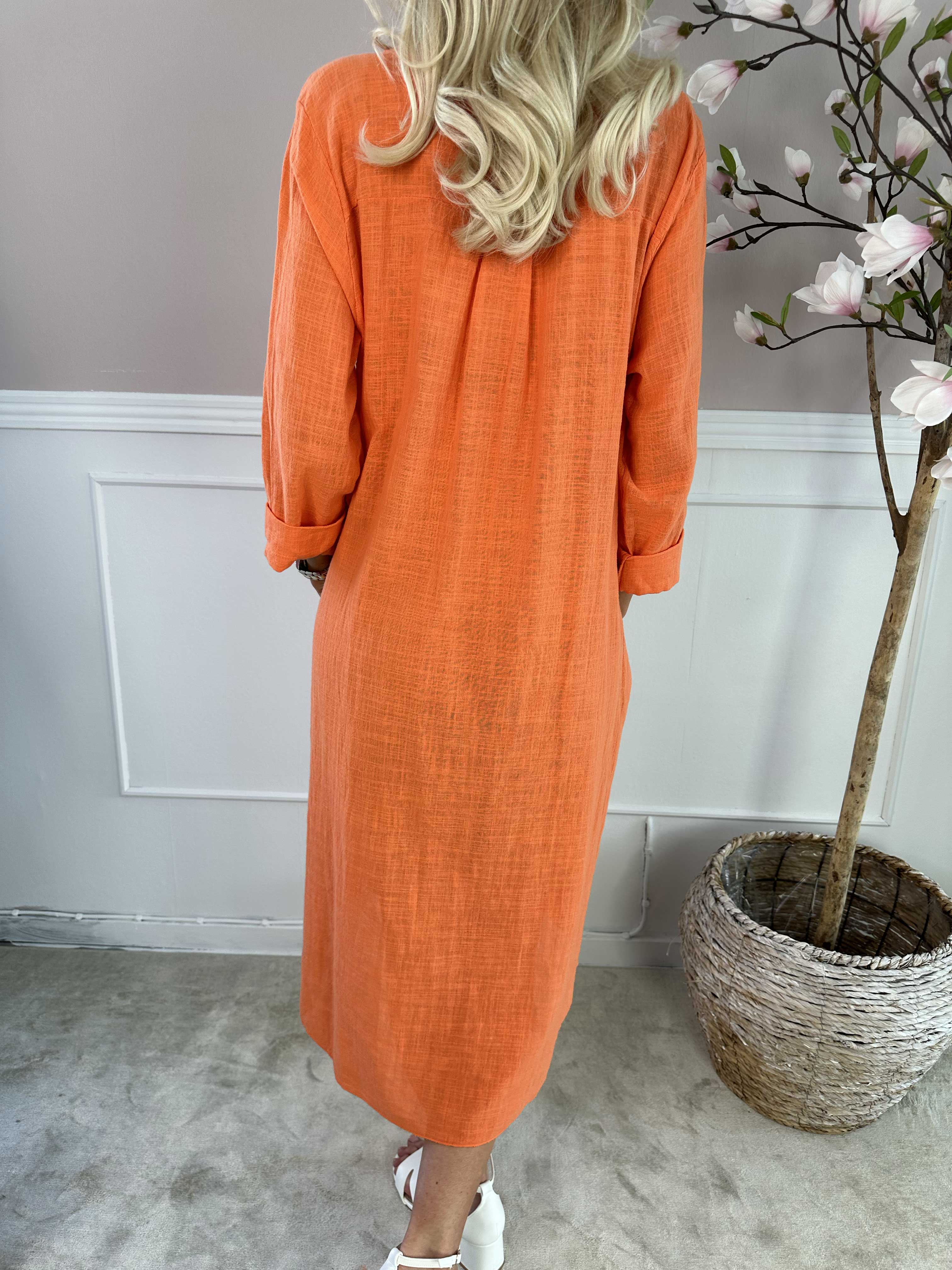 Arizona - Lang bomuldskjole i hørlignende stof